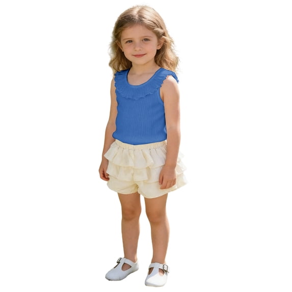 Djtdsds Toddler Girls Ruffle Tank Top Back Ribbed Sleeveless Shirt Size:1-2 Years