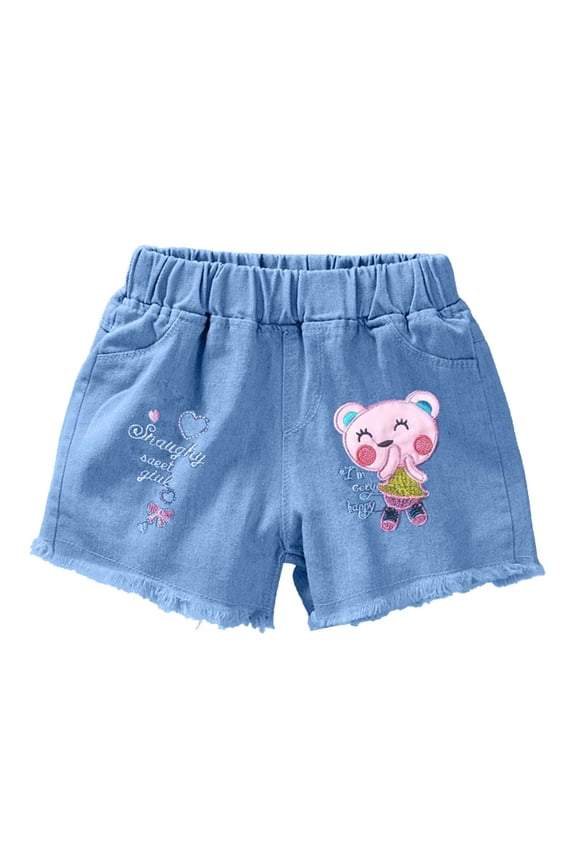 Toddler Girls' Summer Denim Shorts with Bear Embroidery Cute Casual Shorts for Little Girls Size:2-3 Years
