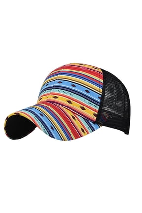 Women's Aztec Print Ponytail Baseball Cap High Messy Bun Mesh Trucker Hat Adjustable Snapback Curved Visor Size:One Size