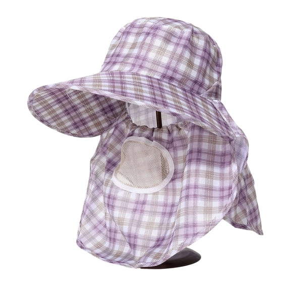 Djtdsds Women's Plaid UPF 50+ Sun Hat with Neck Flap and Face Shield, Full Coverage Wide Brim Hat for Outdoor Activities Size:One Size