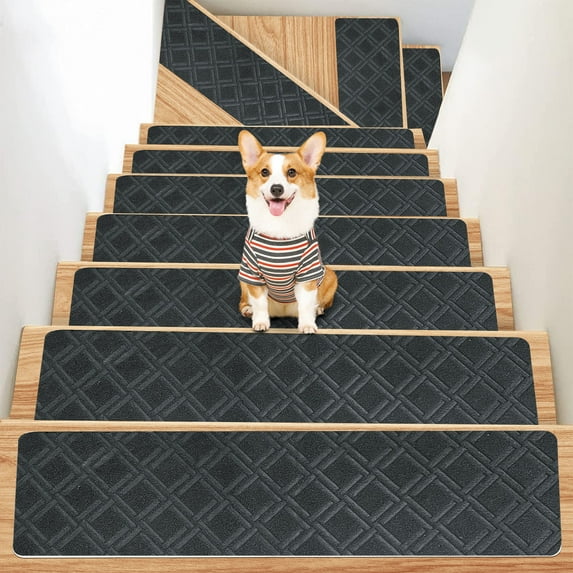 Djunllk 15 Pcs Stair Treads - Non Slip Carpet Stair Treads for Wooden Steps, Self-Adhesive Dirt & Wear Resistant, Stair Runner for Kids Pets Elderly, 21 x 7 inch