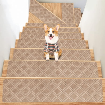 Djunllk 15 Pcs Stair Treads - Non Slip Carpet Stair Treads for Wooden Steps, Self-Adhesive Dirt & Wear Resistant, Stair Runner for Kids Pets Elderly, 21 x 7 inch