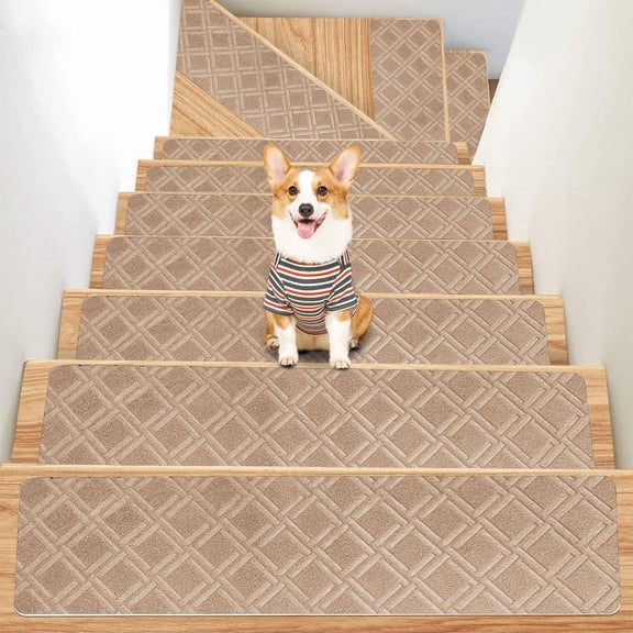 Djunllk 15 Pcs Stair Treads - Non Slip Carpet Stair Treads for Wooden Steps, Self-Adhesive Dirt & Wear Resistant, Stair Runner for Kids Pets Elderly, 21 x 7 inch