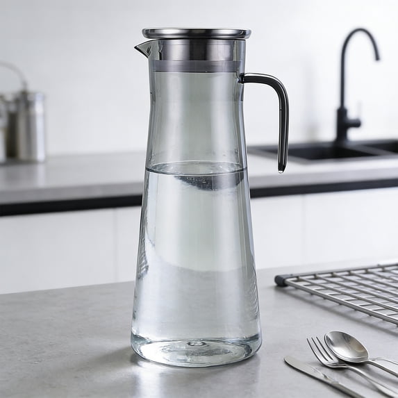 Djunllk 34 oz 1 Liter Pitcher with Lid & Handle Large Water Jug for Ice Tea Cold Water Juice Containers for Coffee Juice and Homemade Beverage