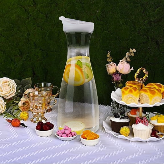 Djunllk 34 oz 1 Liter Pitcher with Lid Large Water Jug for Ice Tea Cold Water Juice Containers for Coffee Juice and Homemade Beverage