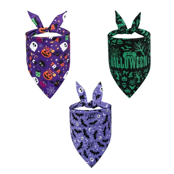 kladzum 3PCS Halloween Dog Bandanas, Halloween Adjustables Fashion Pet Bib Dog Saliva Towel Pet Supplies, Holiday Dog Bandanas Scarf