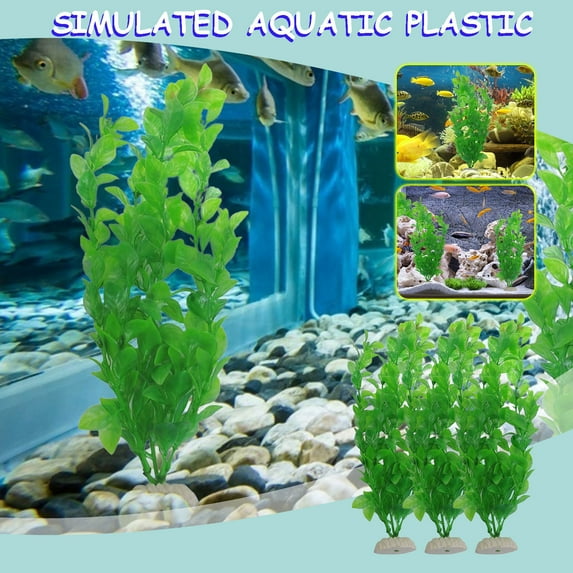 kladzum 3Pc Aquarium Fish Tank Green Plastic Artificial Plants 10.6in Height, Fish Tank Decorations on Clearance