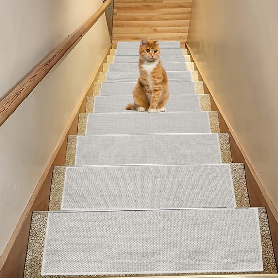 Djunllk 4 Pcs Stair Treads - Non Slip Carpet Stair Treads for Wooden Steps, Self-Adhesive Dirt & Wear Resistant, Rubber Backing Stair Runner for Kids Pets Elderly, 29 x 7 inch