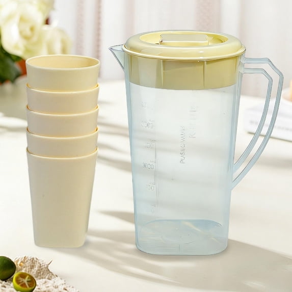 Djunllk 74 oz 2.2 Liter Pitcher with 5 Cups & Lid Large Water Jug for Ice Tea Cold Water Juice Containers for Coffee Juice and Homemade Beverage