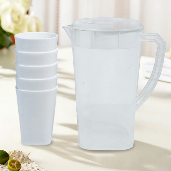 Djunllk 74 oz 2.2 Liter Pitcher with 5 Cups & Lid Large Water Jug for Ice Tea Cold Water Juice Containers for Coffee Juice and Homemade Beverage