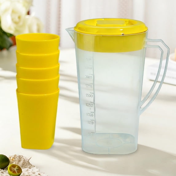 Djunllk 74 oz 2.2 Liter Pitcher with 5 Cups & Lid Large Water Jug for Ice Tea Cold Water Juice Containers for Coffee Juice and Homemade Beverage