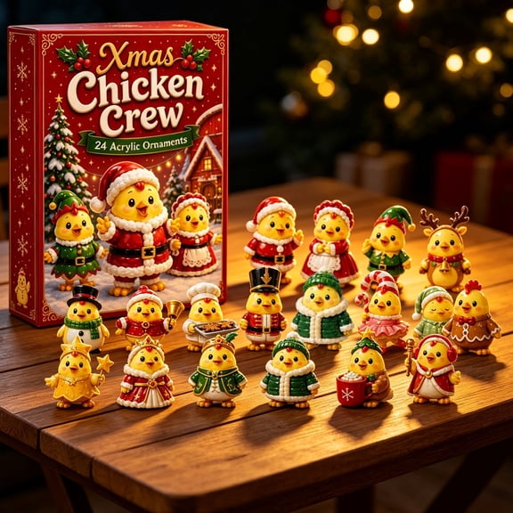 Djunllk Advent Calendar 2026, 24 Days Chicken Themed Acrylic Hanging Ornaments, Christmas Countdown Gift for Kids