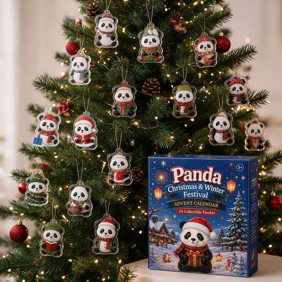 Djunllk Advent Calendar 2026, 24 pcs Panda Themed Acrylic Ornaments, Festive Countdown Gift for Kids
