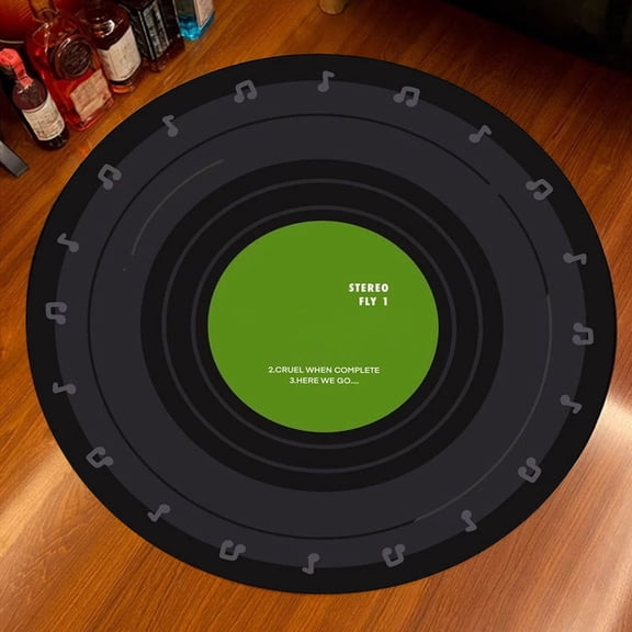 Djunllk Area Rug - Vinyl Record Print Round Floor Mat Pet Friendly Home Decoration Carpet Indoor for Living Room Bedroom Kitchen, 23 x 23 inch