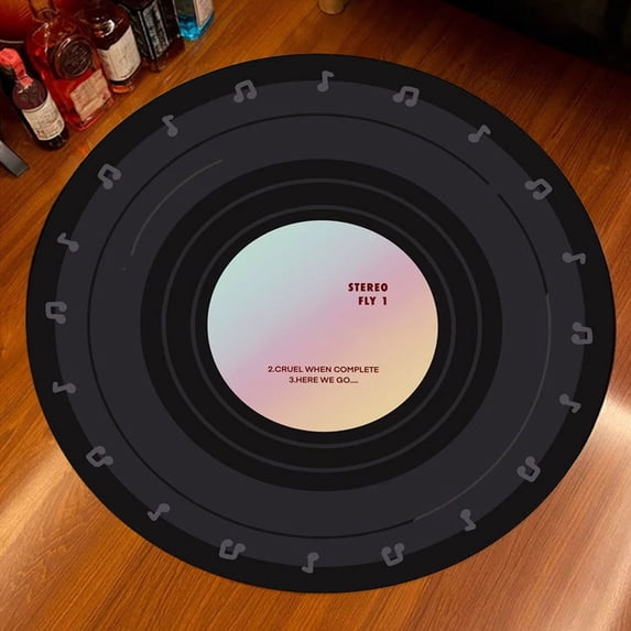 Djunllk Area Rug - Vinyl Record Print Round Floor Mat Pet Friendly Home Decoration Carpet Indoor for Living Room Bedroom Kitchen, 23 x 23 inch