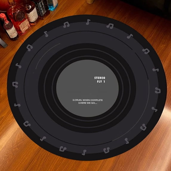 Djunllk Area Rug - Vinyl Record Print Round Floor Mat Pet Friendly Home Decoration Carpet Indoor for Living Room Bedroom Kitchen, 23 x 23 inch