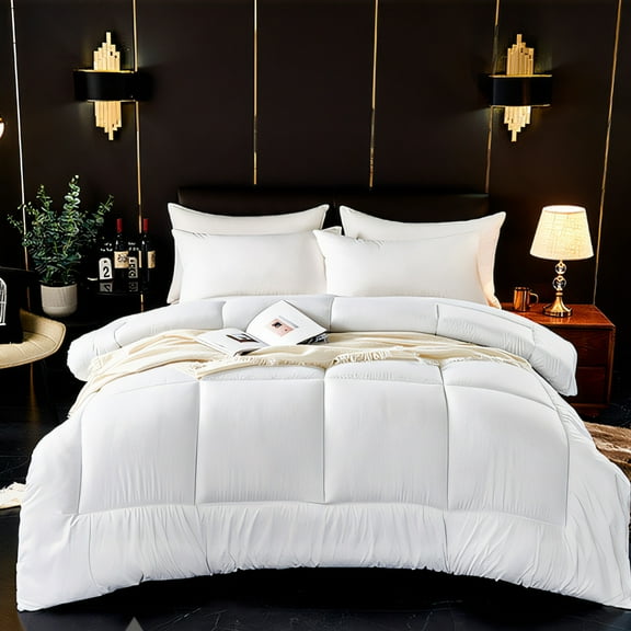 Djunllk Bed Quilt Large - Quilted All Season Down Quilt with White Lightweight Quilt Angled Label - Machine Washable Large 59x79 Inches Queen Comforter