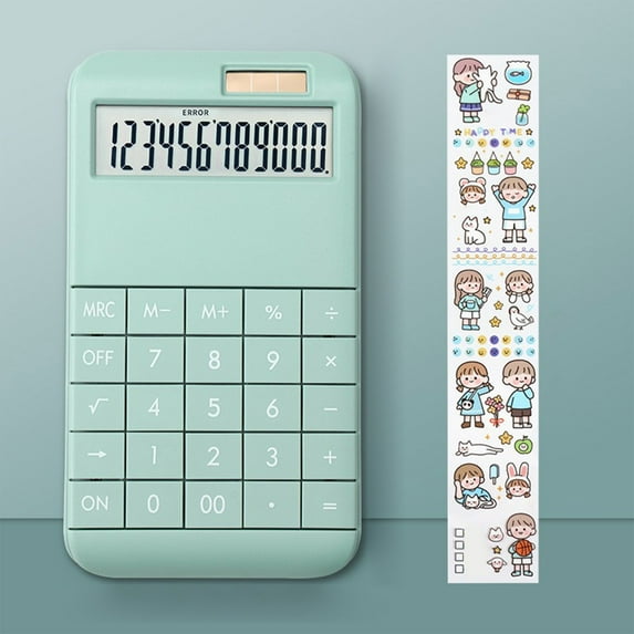 Djunllk Calculator - Solar Battery Dual Power 12 Digit LCD Display Solid Color Classic Small Desk Scientific Calculator, Portable Exquisite Standard Function for On-the-Go Office Home School