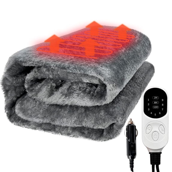 Djunllk Car Electric Heated Blanket - 12V Flannel Heating Blanket for Shoulder and Back, Knee Pads Shawl, 63 x 31 inch