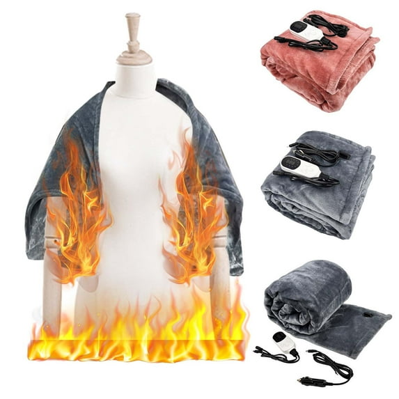 Djunllk Car Electric Heated Blanket - Flannel Heating Blanket for Shoulder and Back, 3 Mode timing 9 Stage Temperature Adjustment, 39 x 30 inch
