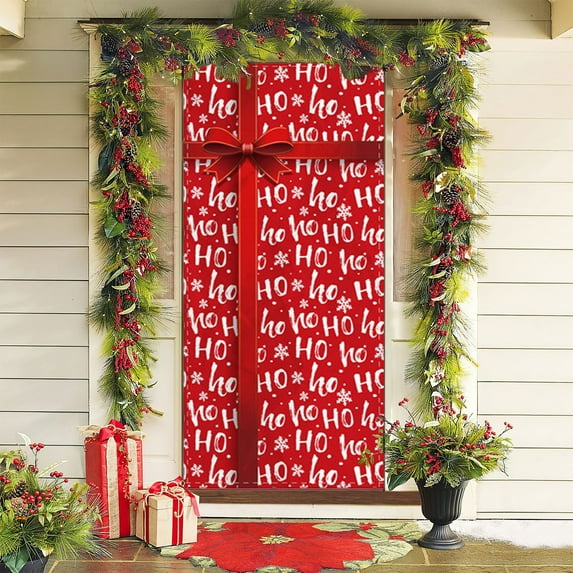 Djunllk Christmas Celebration Door Cover Winter Door Cover for Holiday Door Banner Photo Background Door Decoration Home Party Decoration Supplies, 70.8 x 31.5