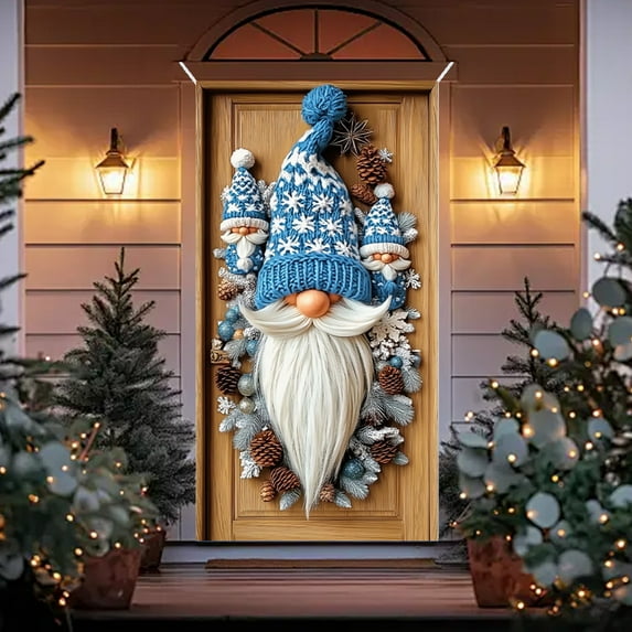 Djunllk Christmas Celebration Door Cover Winter Door Cover for Holiday Door Banner Photo Background Door Decoration Home Party Decoration Supplies, 70.8 x 35.4