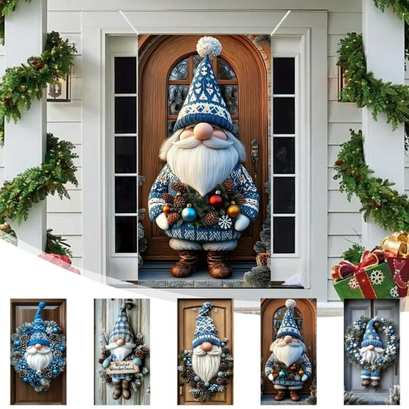 Djunllk Christmas Celebration Door Cover Winter Door Cover for Holiday Door Banner Photo Background Door Decoration Home Party Decoration Supplies, 70.8 x 35.4