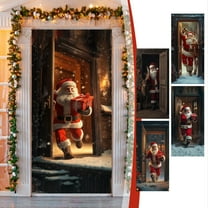 Djunllk Christmas Decorations Door Cover Santa Claus Front Door Cover Xmas Hanging Banner Santa Background for Home Holiday Christmas Celebration, 78.7 x 35.4 inches