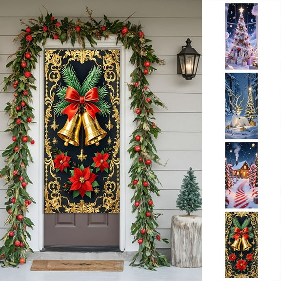 Djunllk Christmas Door Cover Decoration Photography Backdrop Outdoor Sign for Home Wall Indoor Outdoor Party, 72.8 x 35.4