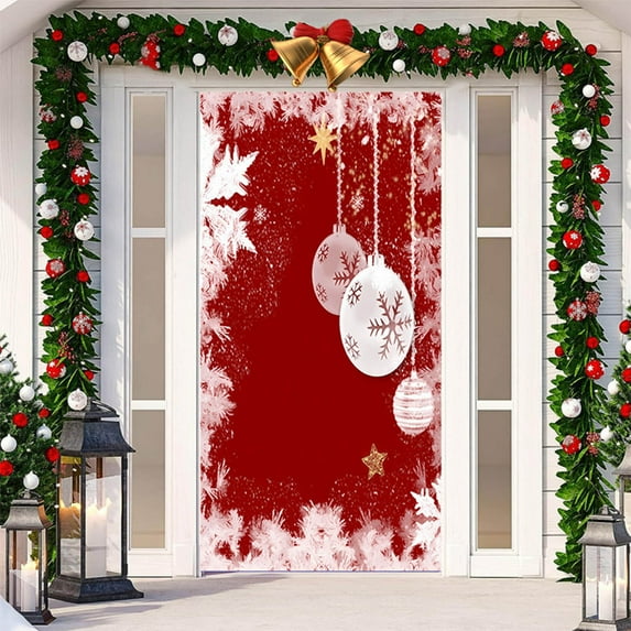 Djunllk Christmas Door Cover Decoration Photography Backdrop Outdoor Sign for Home Wall Indoor Outdoor Party, 78.7 x 35.4