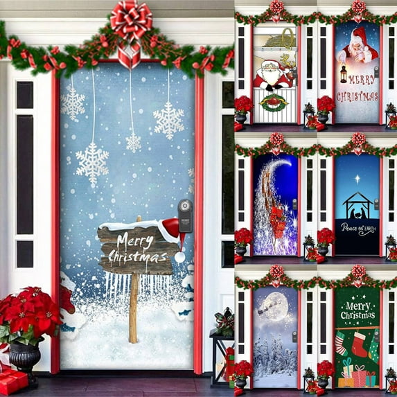 Djunllk Christmas Door Cover Decoration Photography Backdrop Outdoor Sign for Home Wall Indoor Outdoor Party, 78.7 x 35.4