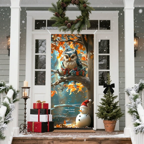 Djunllk Christmas Door Cover Door Hanging Banner Winter Banner Photo Background Door Decoration New Year Home Party Decoration Supplies, Christmas Decorations, 70.8 x 35.4