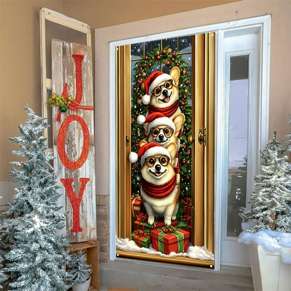 Djunllk Christmas Door Cover Door Hanging Banner Winter Banner Photo Background Door Decoration New Year Home Party Decoration Supplies, Christmas Decorations, 70.8 x 35.4