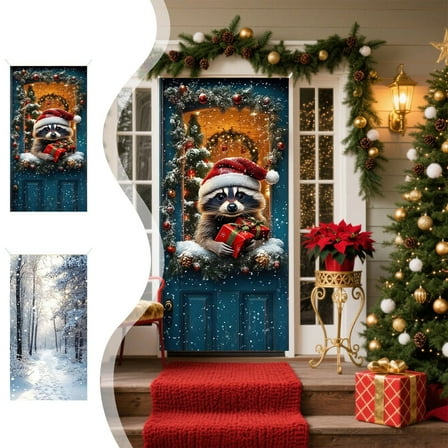 Djunllk Christmas Door Cover Door Hanging Banner Winter Banner Photo Background Door Decoration New Year Home Party Decoration Supplies, Christmas Decorations, 70.8 x 35.4