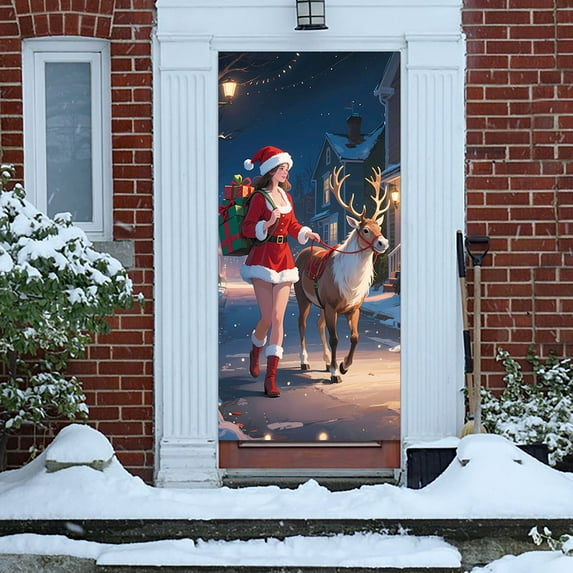 Djunllk Christmas Door Cover Door Hanging Banner Winter Banner Photo Background Door Decoration New Year Home Party Decoration Supplies, Christmas Decorations, 70.8 x 35.4