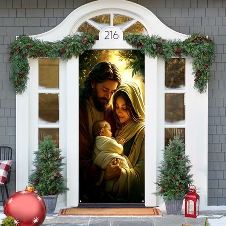 Djunllk Christmas Door Cover Door Hanging Banner Winter Banner Photo Background Door Decoration New Year Home Party Decoration Supplies, Christmas Decorations, 70.8 x 35.4