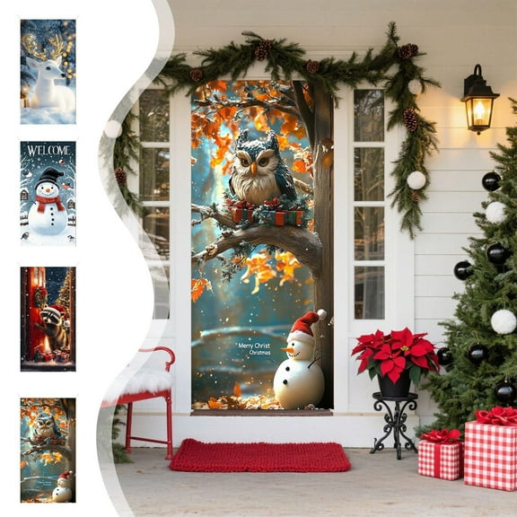 Djunllk Christmas Door Cover Door Hanging Banner Winter Banner Photo Background Door Decoration New Year Home Party Decoration Supplies, Christmas Decorations, 70.8 x 35.4