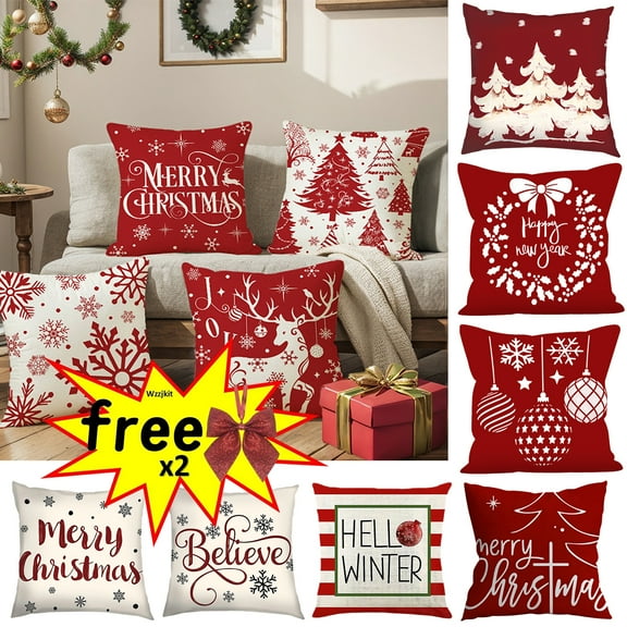 Djunllk Christmas Pillow Covers 18x18, Winter Christmas Printed Soft Cosy Home Decoration Christmas Pillow Covers for Bedroom Sofa Living Room, Christmas Pillow Cases