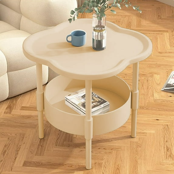 Djunllk Coffee Table - Small Desk with Open Storage Basket, Drop-Proof Recessed Desktop Cute Rounded Corners Non-Bump Side Table, End Table Coffee Tables for Living Room