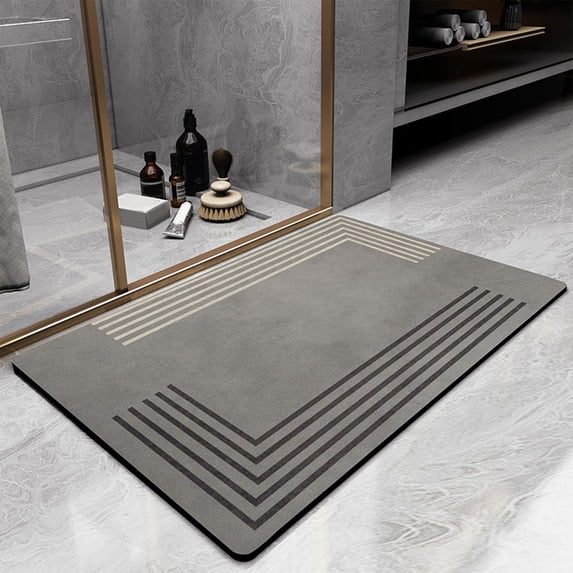 Djunllk Diatomaceous Bath Rug - Highly Absorbent Quick Drying Non-Slip Backing Bathroom Entry Mat & U Shape Toilet Rug, 15 x 23 inch