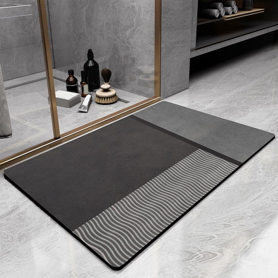 Djunllk Diatomaceous Bath Rug - Highly Absorbent Quick Drying Non-Slip Backing Bathroom Entry Mat & U Shape Toilet Rug, 15 x 23 inch