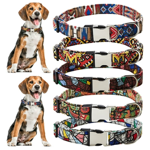 kladzum Dog Collar with Floral Patterns, Ethnic Pattern Personalized Half Metal Cotton Collar Pet Dog Collar