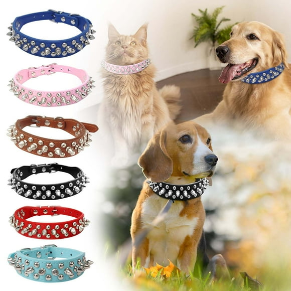 kladzum Dog Collar with Spikes, Outdoor Pet Dog Collars Leather Round Defence Pet Collar Cold Nail Bullets Dog Collar Punk Style on Clearance
