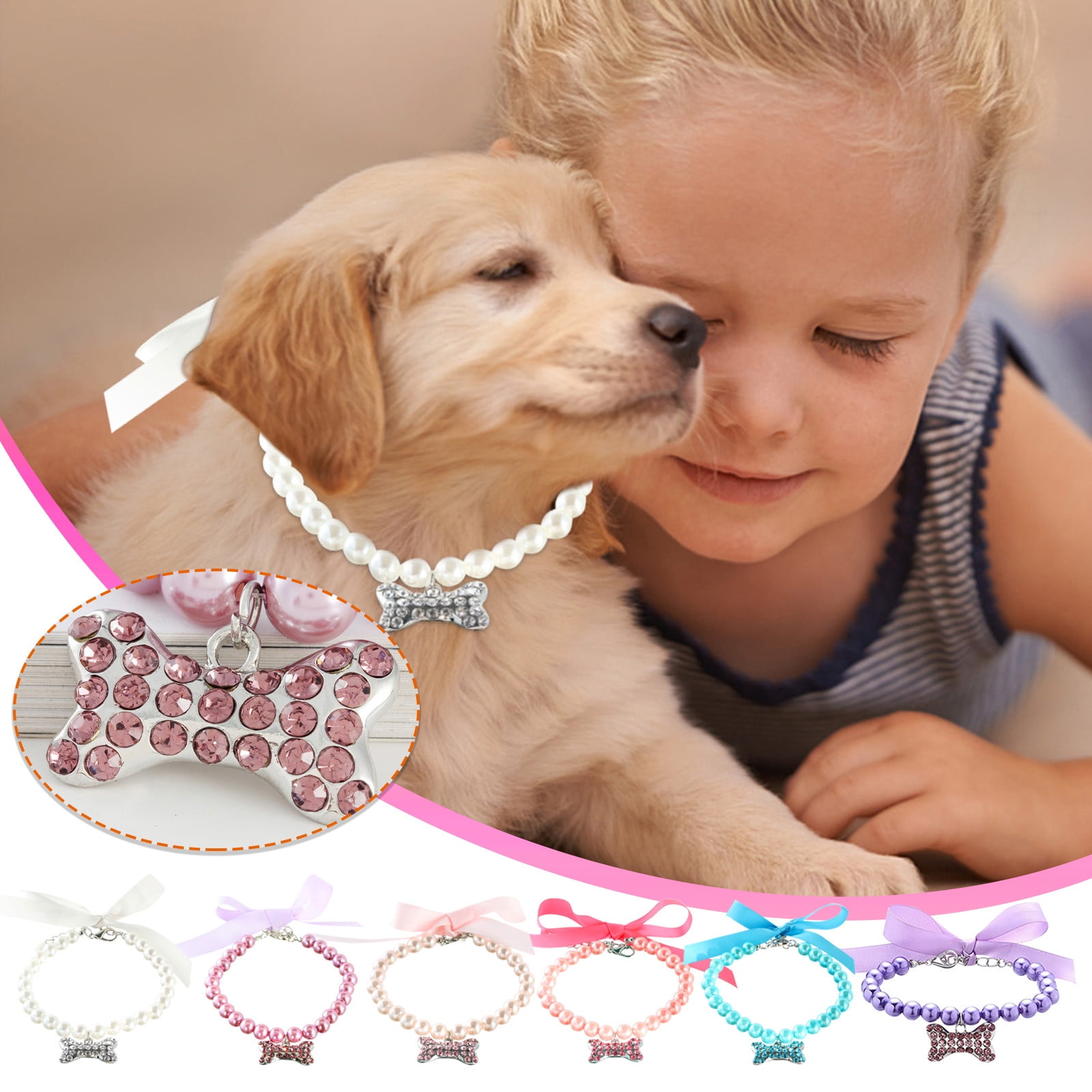 kladzum Dog Pearls Necklace Jewelry for Small Dogs Puppy, Bling