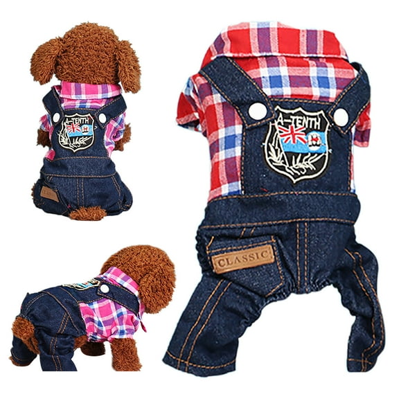 kladzum Dog Sweatshirts, Soft Dog Clothes Pet Coats, Four Legged Dog Clothes Spring Summer Plaid Suspenders British Style Dog Sweater