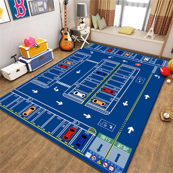 Djunllk Early Education Interactive Parking Lot Play Pad - Traffic Cognition Game Carpet Educational Interactive Floor Mat, 15 x 23 inch