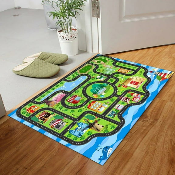 Djunllk Early Education Interactive Parking Lot Play Pad - Traffic Cognition Game Carpet Educational Interactive Floor Mat, 15 x 23 inch