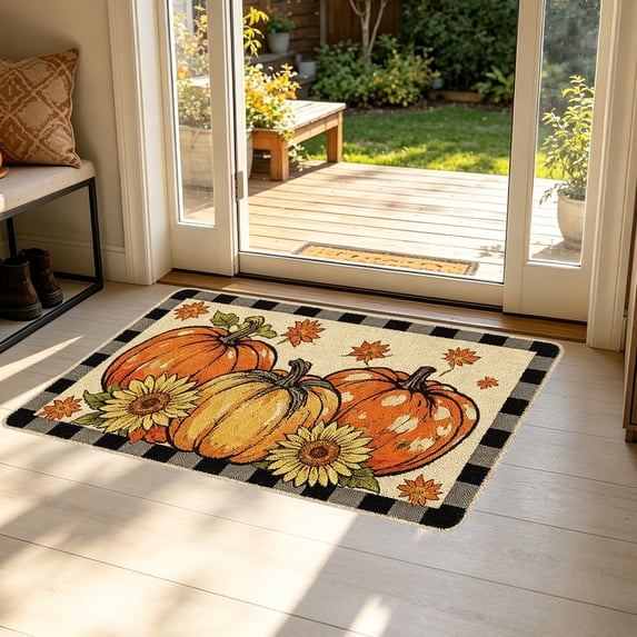 Djunllk Fall Pumpkin Thanksgiving Doormat 16X24 Inch Indoor Outdoor Fall Welcome Mat Natural Pumpkin Door Rug for Front Porch Entryway Or Home Fall Decor
