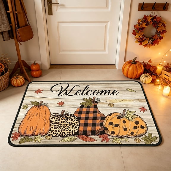 Djunllk Fall Pumpkin Thanksgiving Doormat 16X24 Inch Indoor Outdoor Fall Welcome Mat Natural Pumpkin Door Rug for Front Porch Entryway Or Home Fall Decor