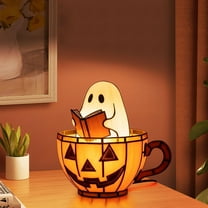 Djunllk Halloween 3D Ghost Night Light Battery-Powered LED Reading Book Lamp, Aesthetic Vintage Halloween Decorations Indoor Cozy Warm Ambient Cute Ghost Book Light for Bedside Desktop, Small 3.9"
